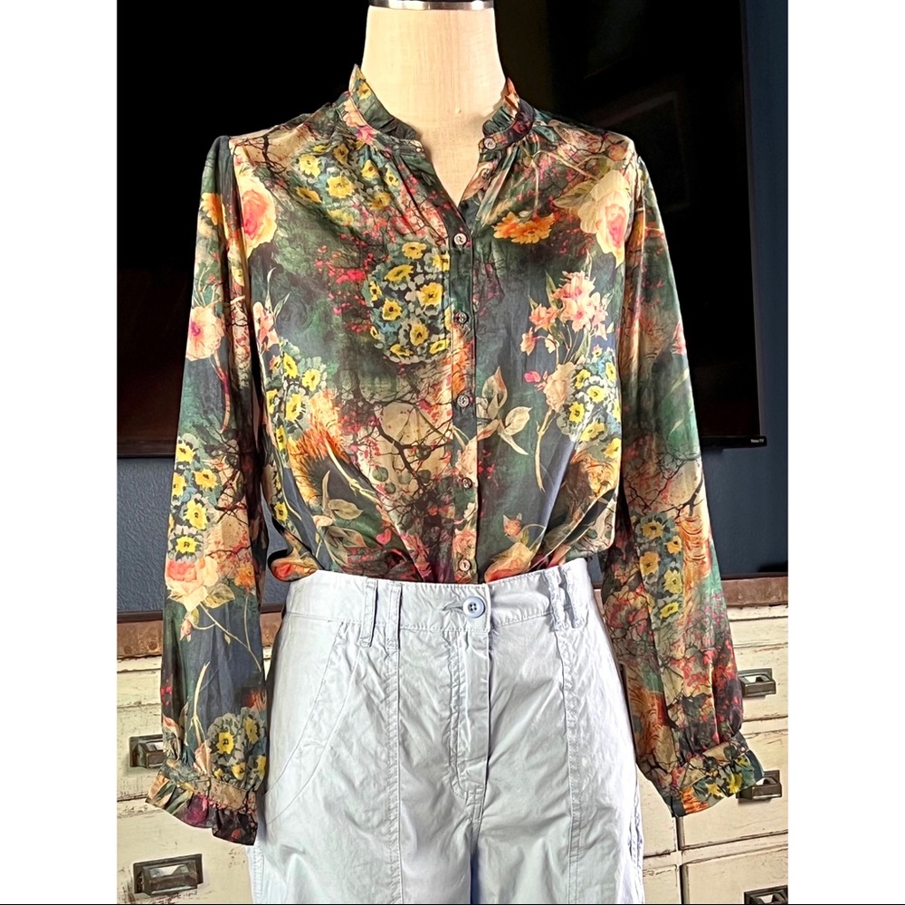 Johnny Was Traviata Leda Moody Floral 100% Silk Blouse XS - Picture 6 of 13